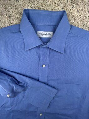 Brooks Brothers Button Up Long Sleeve Shirt 16 35 Cotton Solid Blue Non Iron